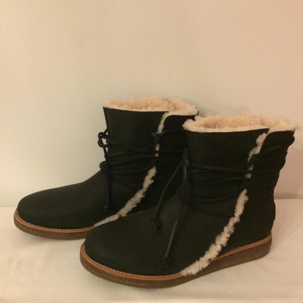 Black Uggs with shearling trim. NEW! W size 8.5
